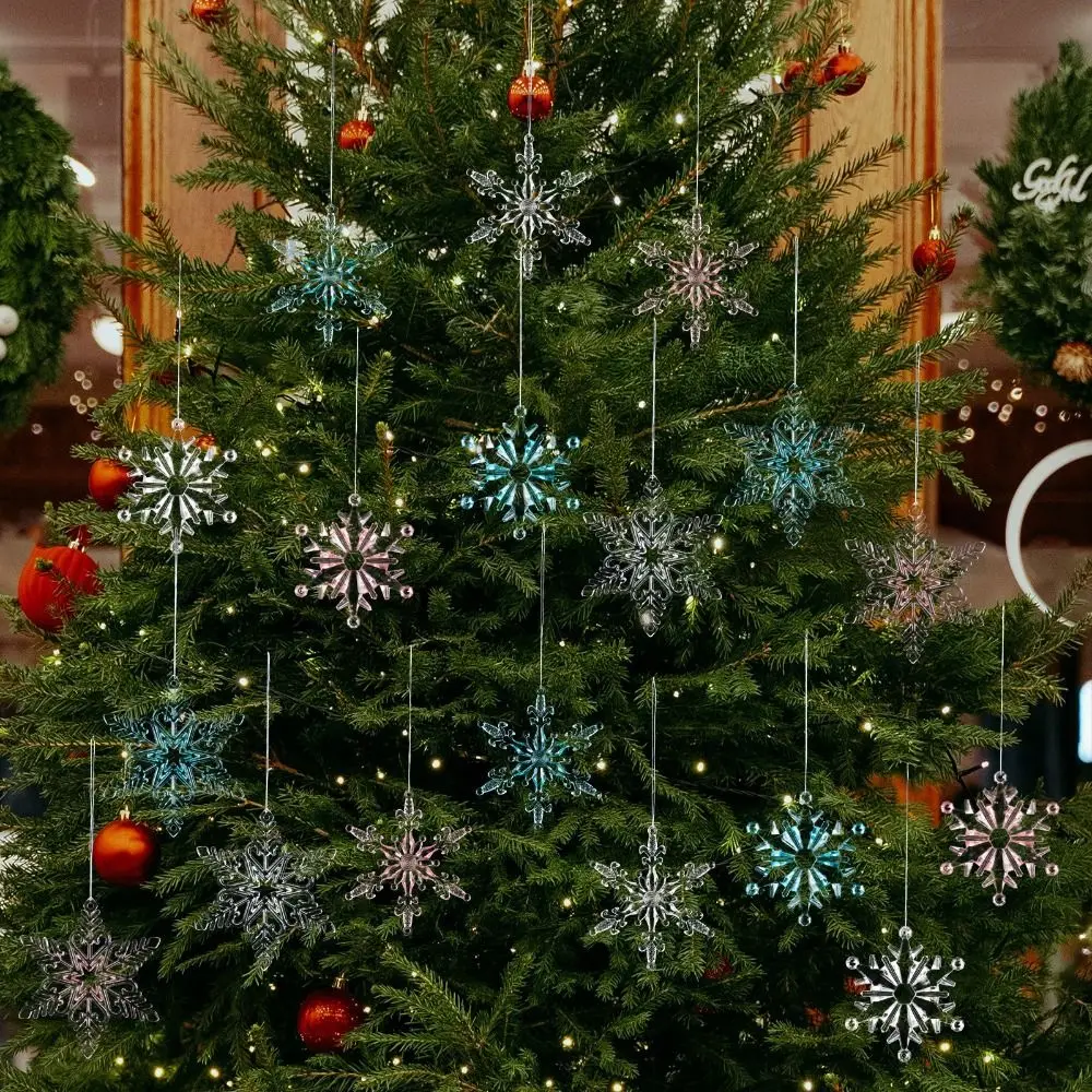 Acrylic Christmas Snowflakes Crystal Snowflake DIY Transparent Crystal Snowflake Transparent Hanging Pendant Xmas Tree Ornaments