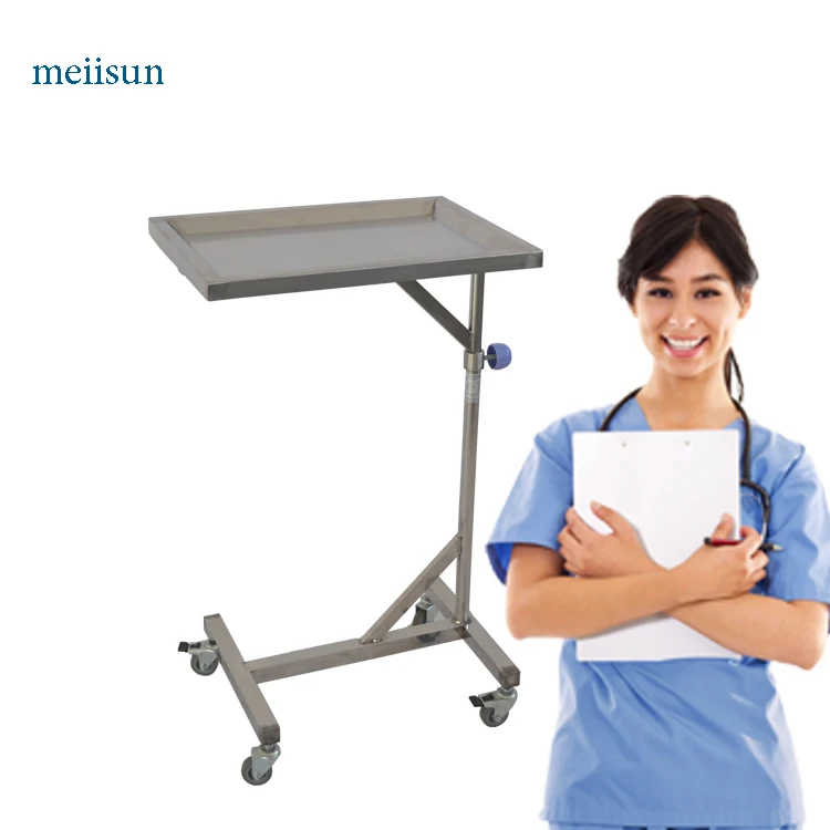 QXC-007A Hospital Mayo Table Mayo Trolley Medical Tray with Wheels Stainless Steel Hospital Furniture Commercial Furniture Moder