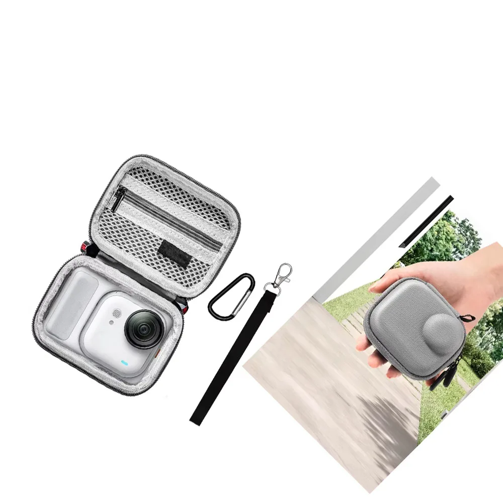 

360 Camera Mini Standalone Carrying Case for Insta360 Go Ultra PU Organizer Bag with Hook Accessories Gray
