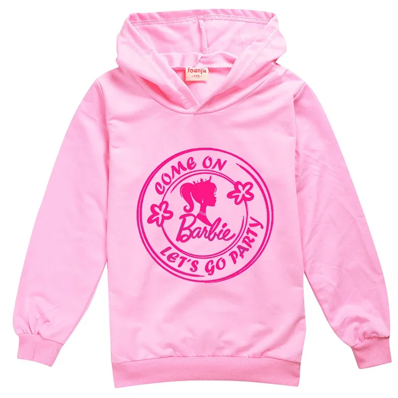 Barbies Girl Hoodies Pink Hooded Sweatshirt Children Sport Casual Pullover Cartoon Printed Hoodie Sweatshirt Autumn Sportswear