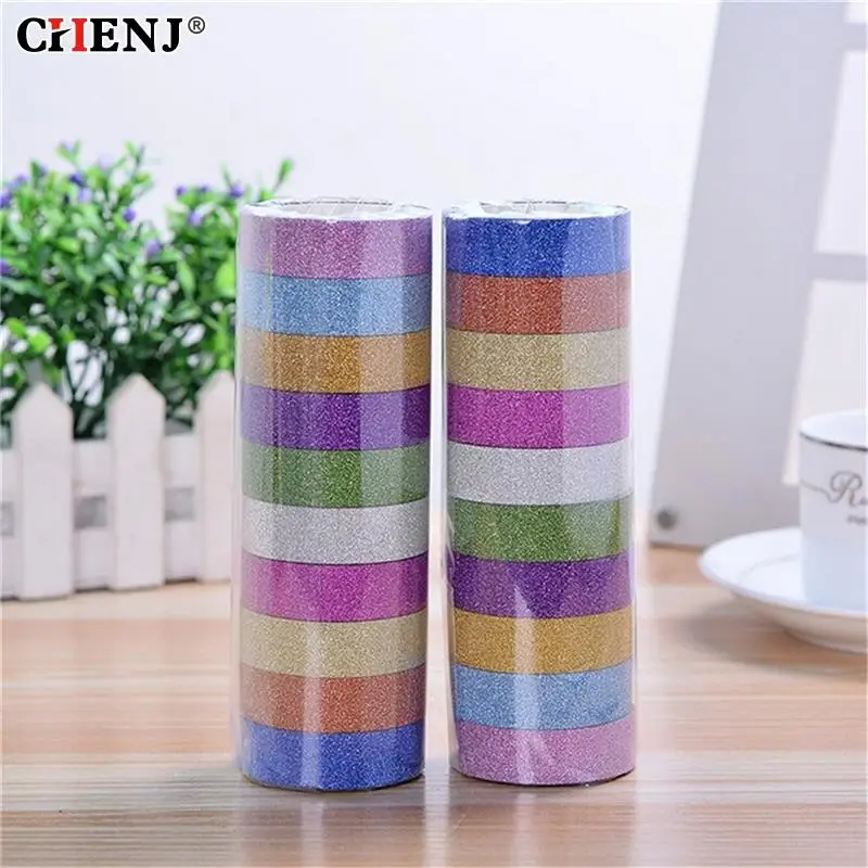 10 Rolls/lot 3M Glitter Washi Tape Sticker Paper Masking Adhesive Office School Tape Label Craft For DIY Decorative Random Color