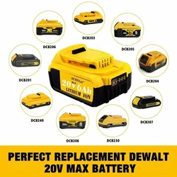 2024 Upgrade DCB200 20V 6000mAh Battery , charger For Dewalt 18V DCB184 DCB200 DCB182 DCB180 DCB181 DCB182 DCB201 Tools Battery