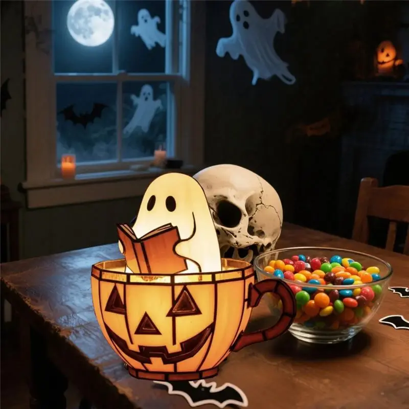 Adorable Halloween Ghost Light Led Resin Pumpking Light For Book Lamp Display Reading Night Light 2025 For Book Lover