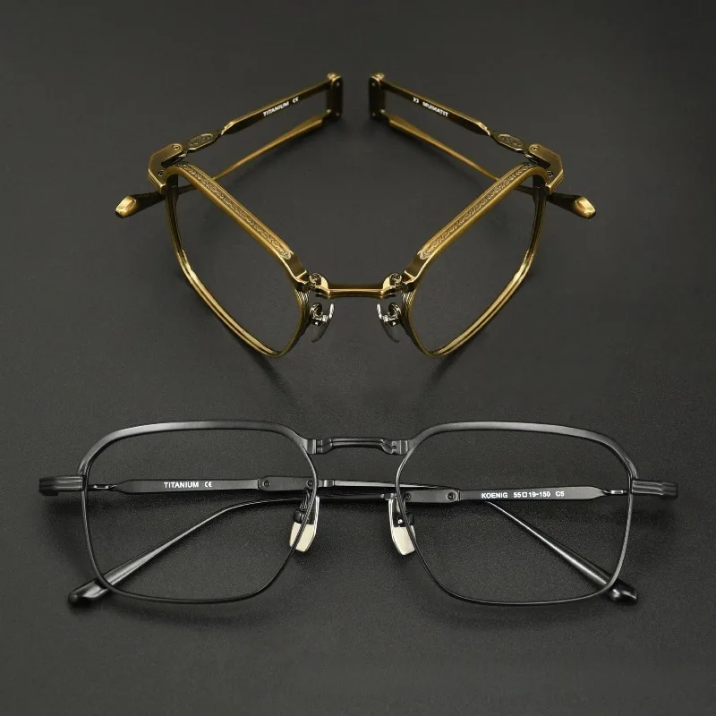 New Top Quality Pure Titanium Folding Eyeglasses Frame Men's Retro Large Frame Square Premium Luxury Designer Glasses Eyewear