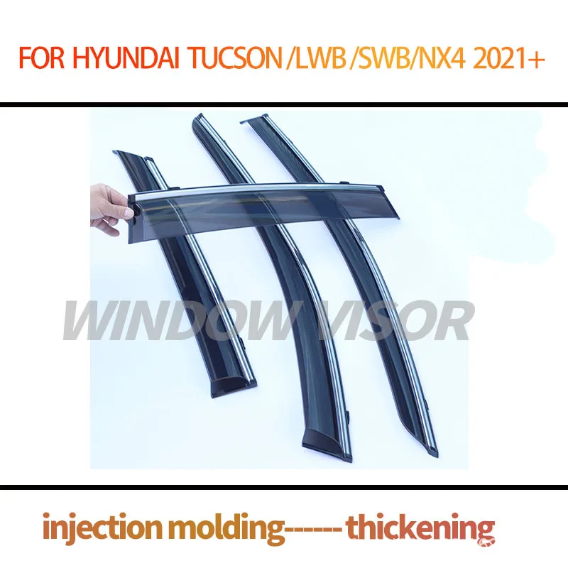4Piece Rainproof Side Window Visor For Hyundai Tucson 2021 SWB LWB 2022 2023+ Car Rain Shield Rain Sun Guard Deflectors view 5