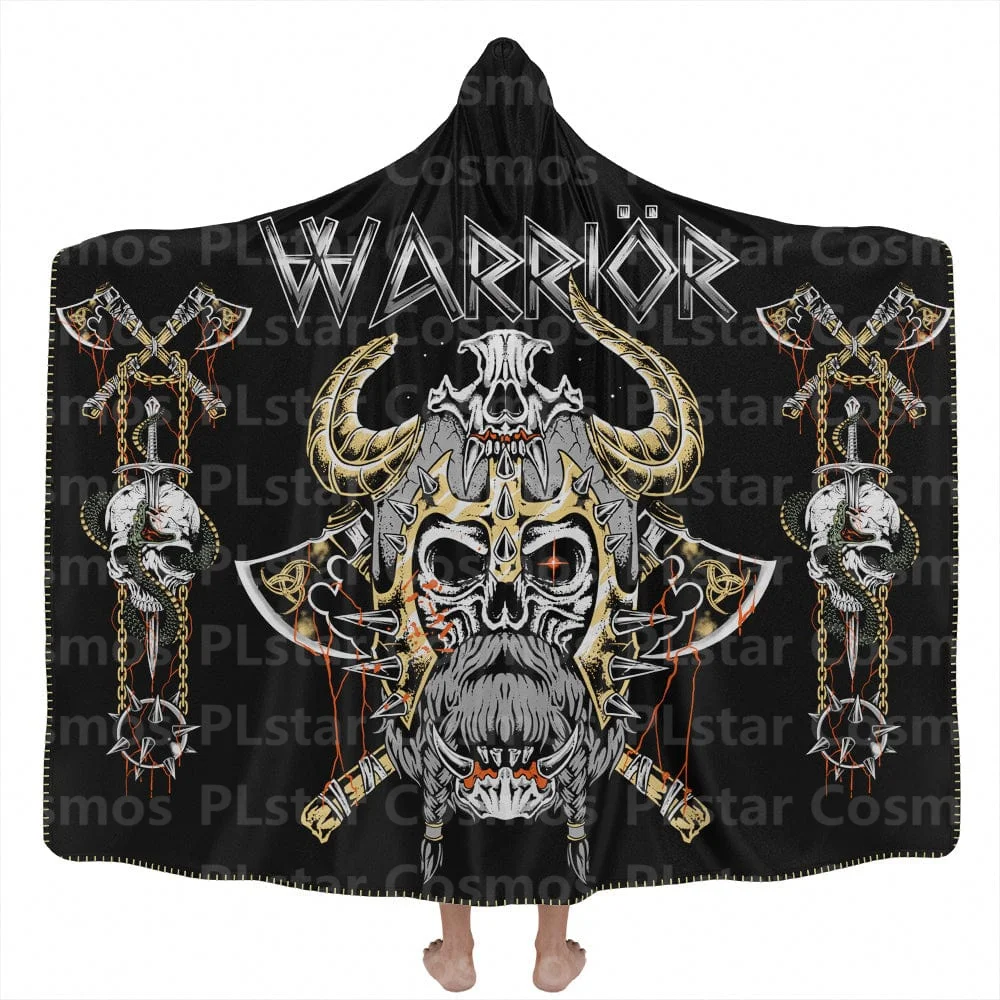 Warrior Hooded Blanket 3D All Over Printed Wearable Blanket for Men and Women Adults Kids Fleece Blanket