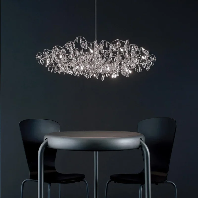 New Crystal Chandelier artistic sense Restaurant bar LED chandelier Post-modern light Luxury Stainless steel Indoor lighting