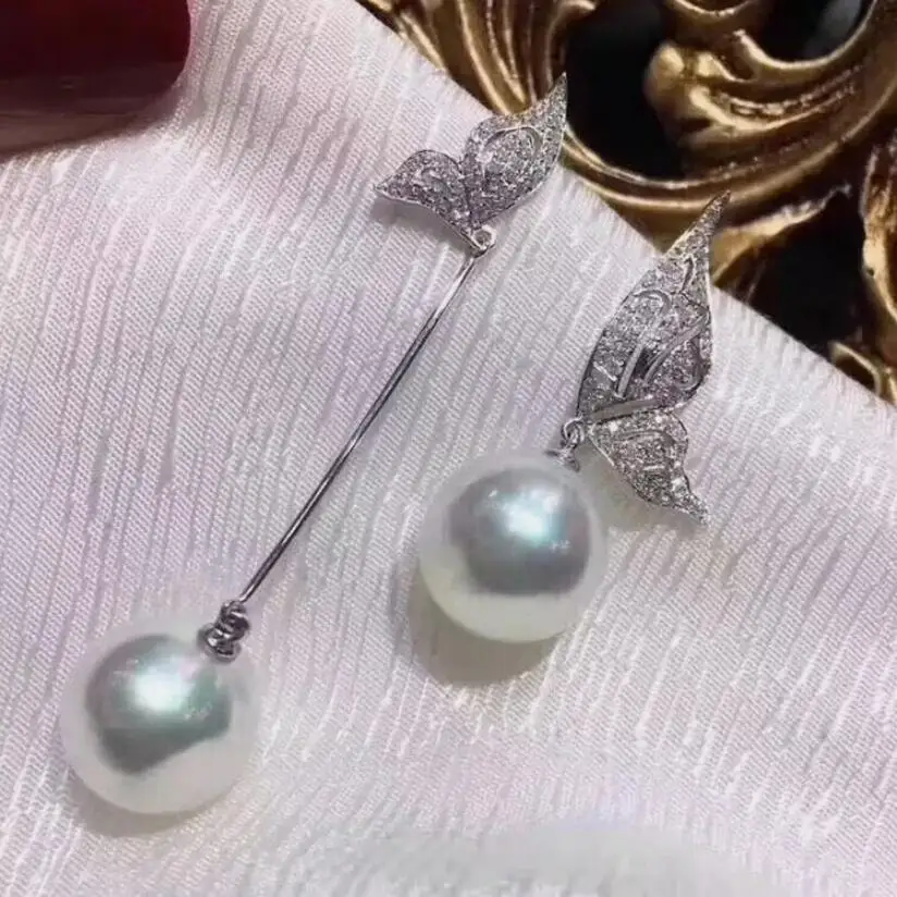 gorgeous 10-11mm 9-10mm south sea round white pearl dangle earring 925s