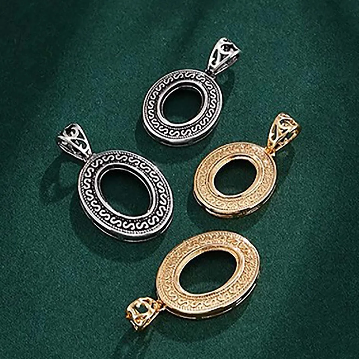 

2Pcs/lot Classical Style Copper Pendant Blank Base Fit Setting Oval Cabochon For DIY Necklace Charm Jewelry Making