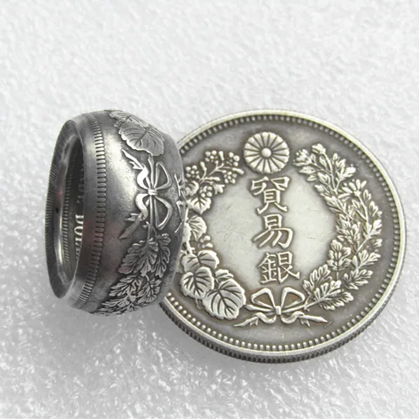 

Japan Meiji 7 Year Reproduction Trade Dollar copper-nickel alloy Coin Ring Handmade In Sizes 8-16