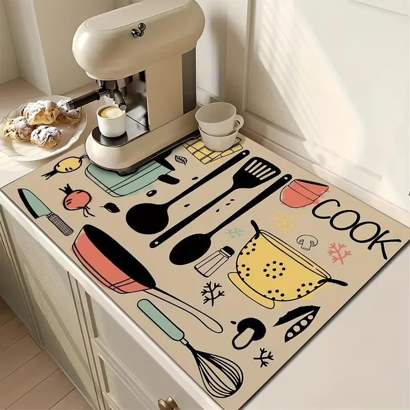 Bohemian Style Dishwashing Mat Kitchen Countertop Mat Coffee Machine Mat Kitchen Countertop Drainage Mat Kitchen Supplies