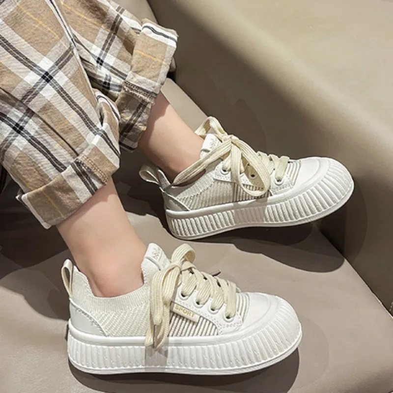 Children's Knitted Casual Shoes for Boys Girls Fashion Low Top Lace Up Kids Shoes Breathable Sneakers Toddler Student Board Shoe