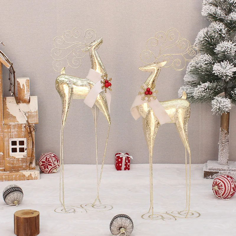 Christmas golden wrought iron elk under the Christmas tree scene decorations hotel shopping mall decoration for home navidad