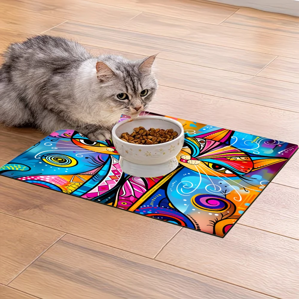 

Colorful Abstract Cat Art Design Non-Slip Pet Feeding Mat,Pet Supplies, Splash-Proof And Anti-Slip Mat Mats Cats Dogs