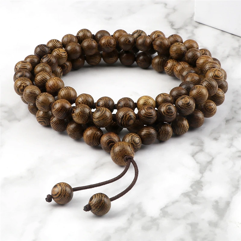 108 Wooden Prayer Beads Bracelet Mala 8mm Rosary Knotted Braided Bangle Fashion Men Jewelry for Women Gift Yoga Tibetan Buddhist