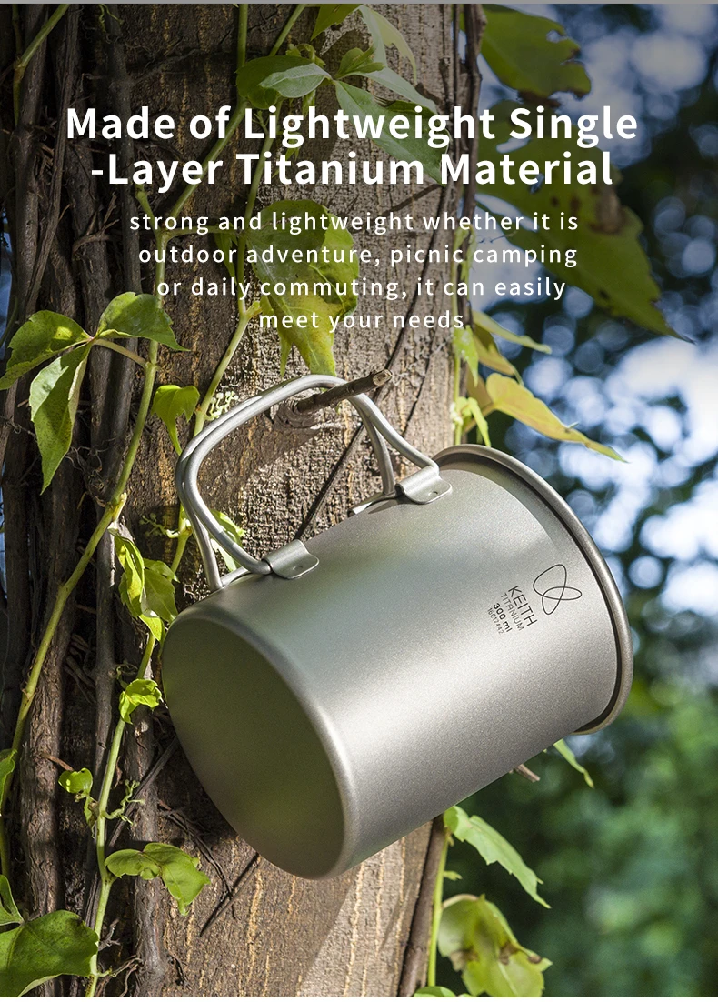 KEITH Titan-Becher mit Klappgriff, Einwandige Ultraleichte Camping-Tasse für Outdoor-Rucksacktouren, Wandern & Herdplattengeeignet – Detail 3