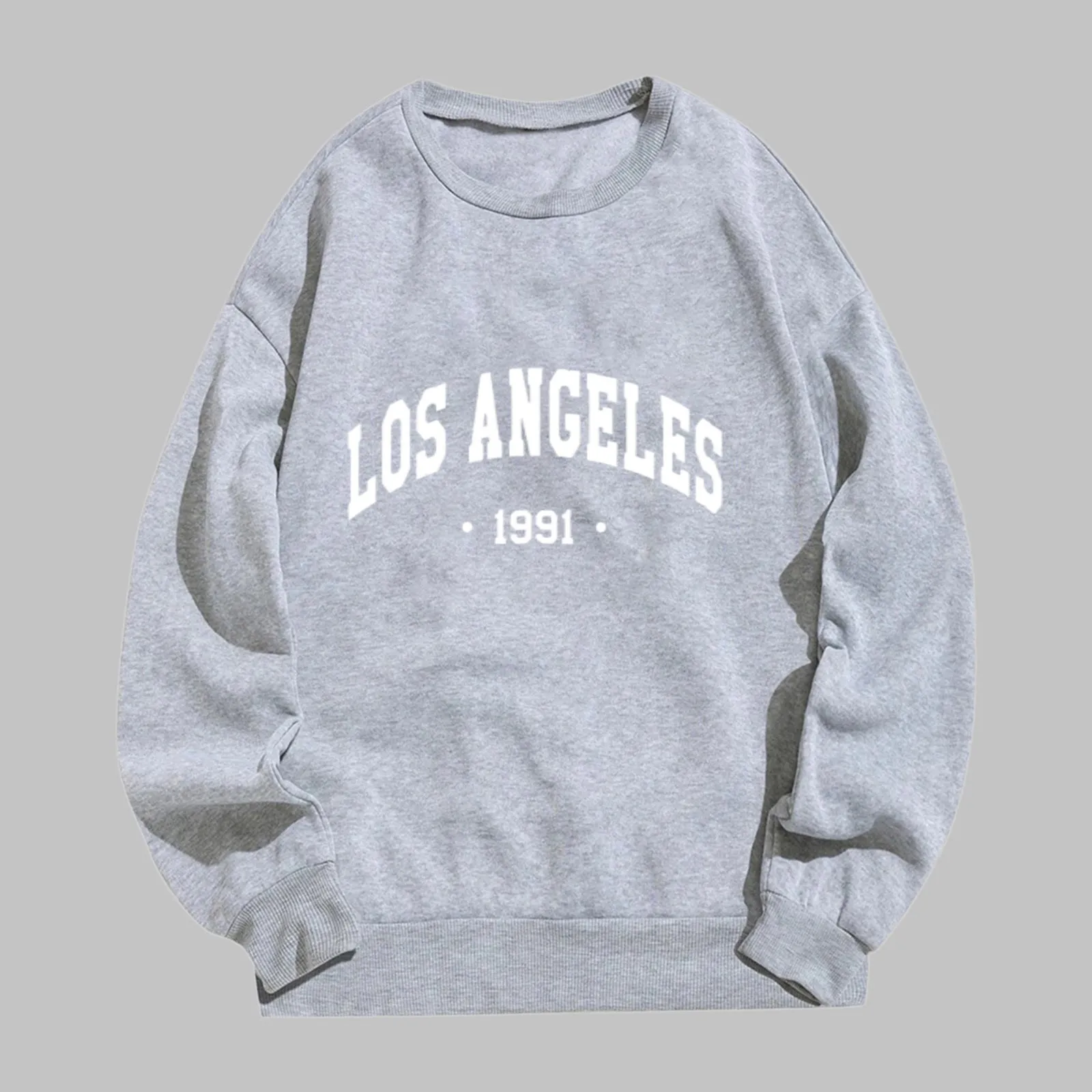 Women Los Angeles Print Sweatshirt Retro Harajuku Oversize Leisure Hoodies Loose Crew Neck Pullovers Outdoor Sports Tracksuits