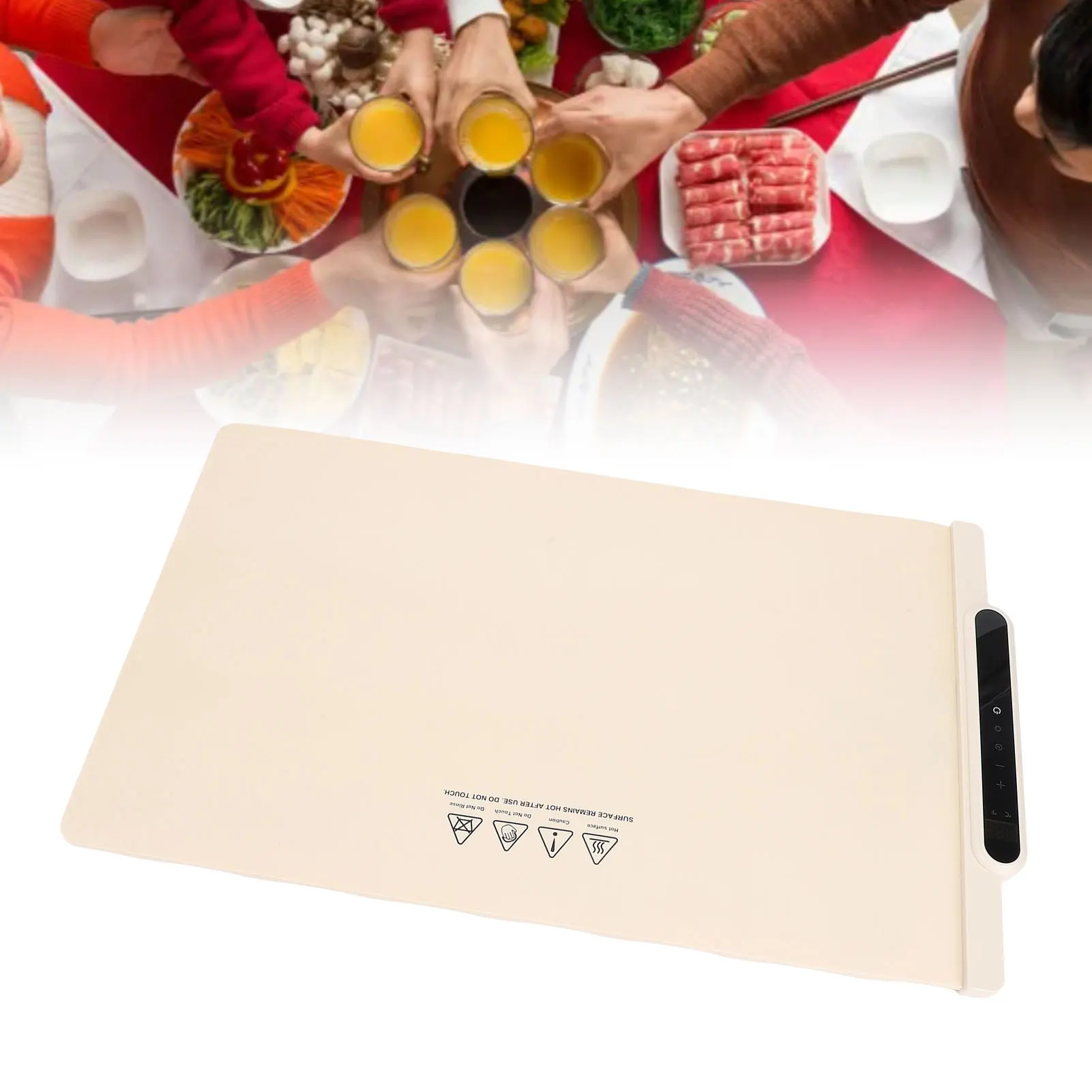 صينية تدفئة كهربائية قابلة للدوران، درجة حرارة قابلة للتعديل، تسخين سطح كامل، حصيرة طعام من السيليكون، إيقاف تلقائي للحفلات