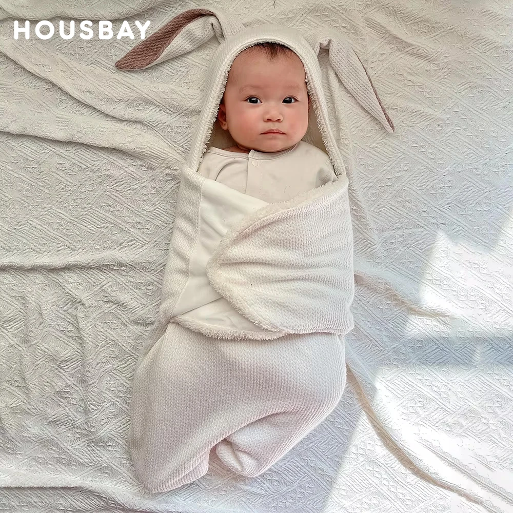 

Baby Fleece Bunny Sleeping Bag Thickened Fleece Skin-Friendly Anti-Kicking Quilt Cartoon-Shaped Calming Wrapping Cloth