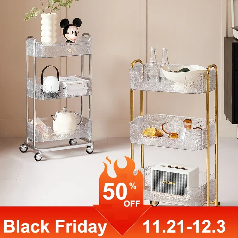 

Acrylic Barber Furniture Moving Cart Bar Aesthetic Transparent Storage Trolley Multifunctional Reception Rotating Rollwagen Spa