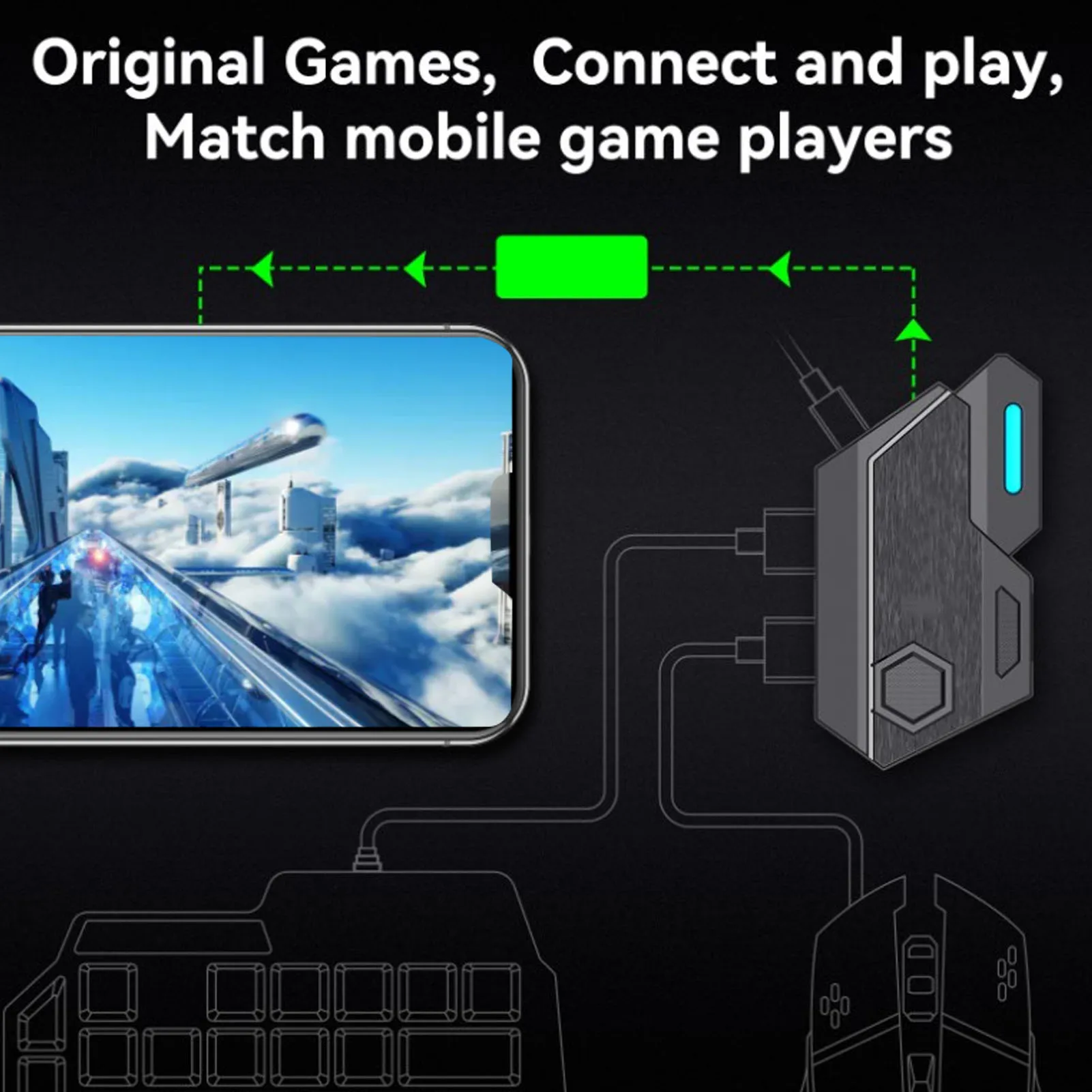 مجموعة ألعاب الهاتف المحمول كومبو توصيل بلوتوث يد واحدة لوحة المفاتيح وماوس كومبو استجابة مع حامل هاتف قابل للتعديل للألعاب