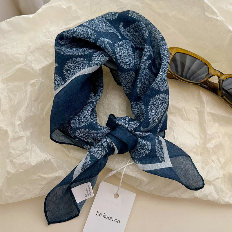 

Маленький квадратный шарф из хлопка и льна с цветком кешью, дышащий трендовый модный профессиональный женский универсальный корейский ретро-шарф