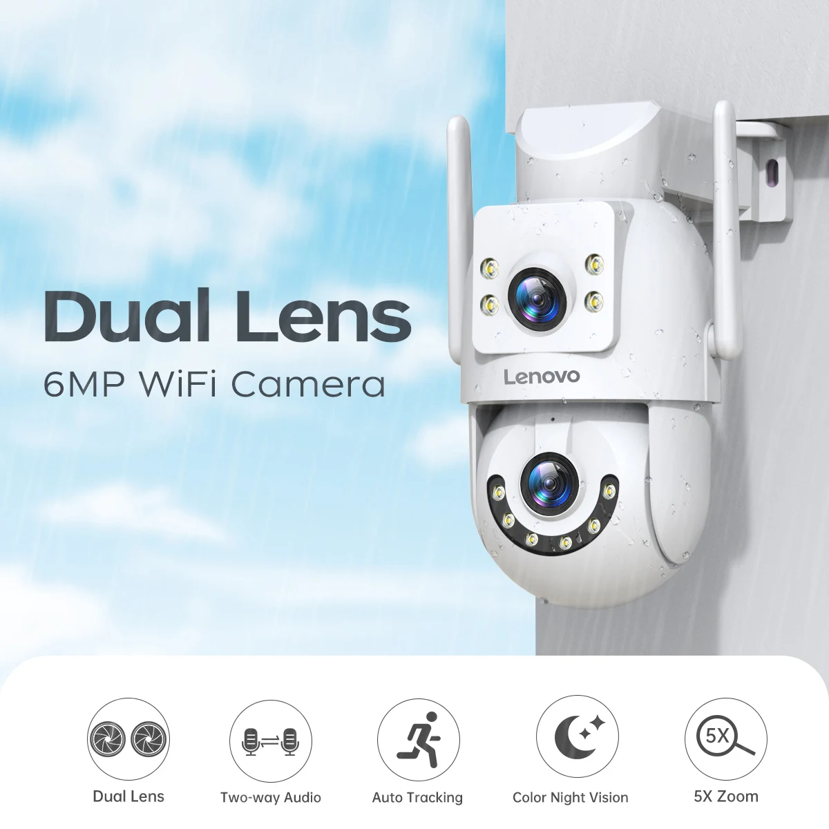 Lenovo 4K WiFi Überwachungskamera 5G Wifi Outdoor Dual Lens PTZ IP Kameras Auto Tracking Audio Video ONVIF Sicherheit CCTV Kamera – Detail 1