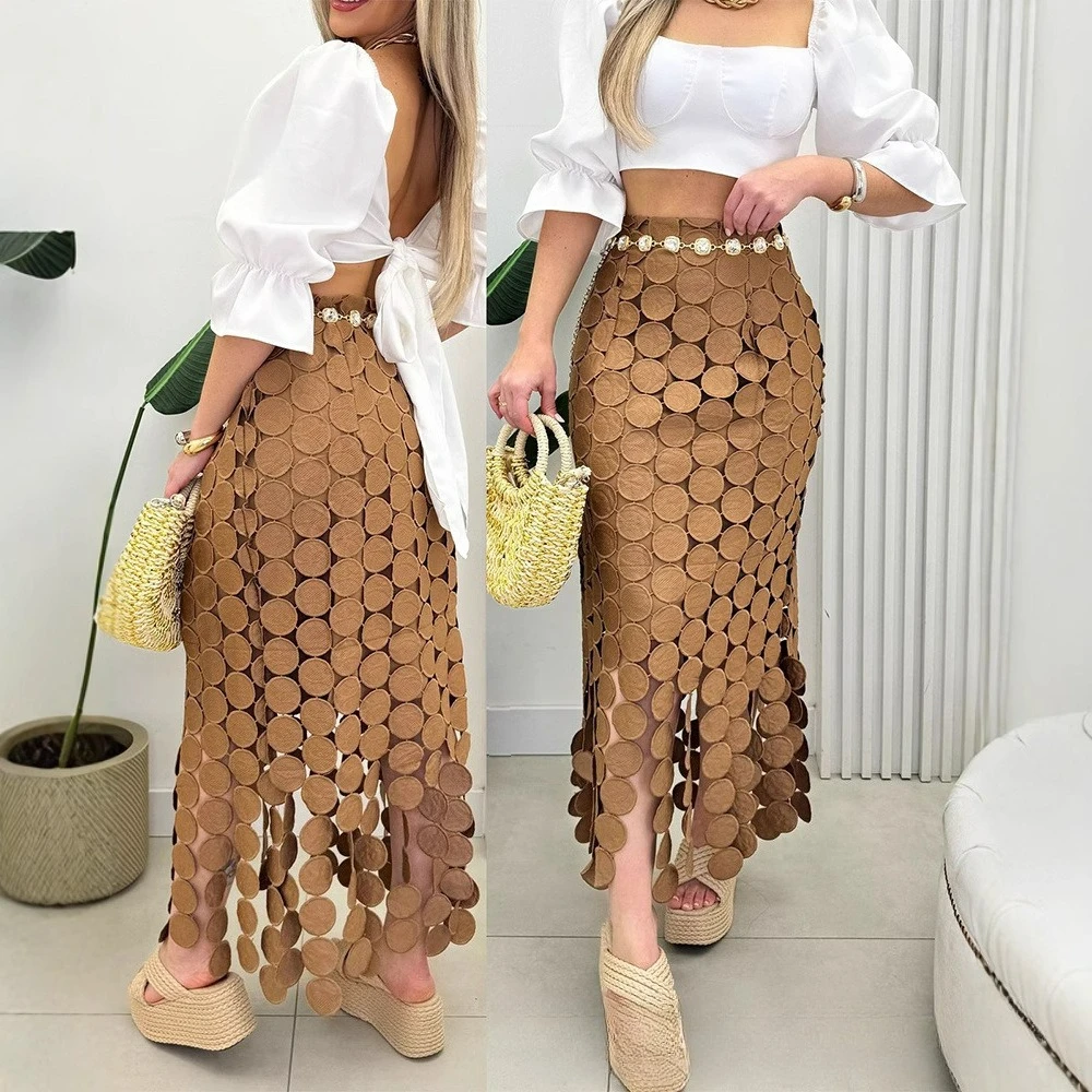 

2026 Spring New Fashionable Versatile Embroidered Fringed Commuter Hip Skirt