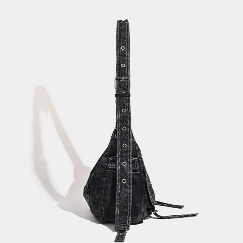 Retro Denim Black Large Capacity Tote Bag Wallet Women Washed Casual Crossbody Bags Female Vintage Canvas Bag Y2k Handbag 2025 image 3