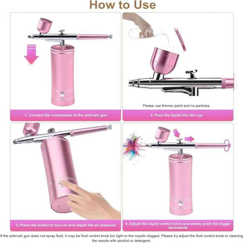Aerógrafo para unhas kit aerógrafo sem fio compressor 2 níveis 36 psi pressão recarregável máquina de escova de ar para arte do prego