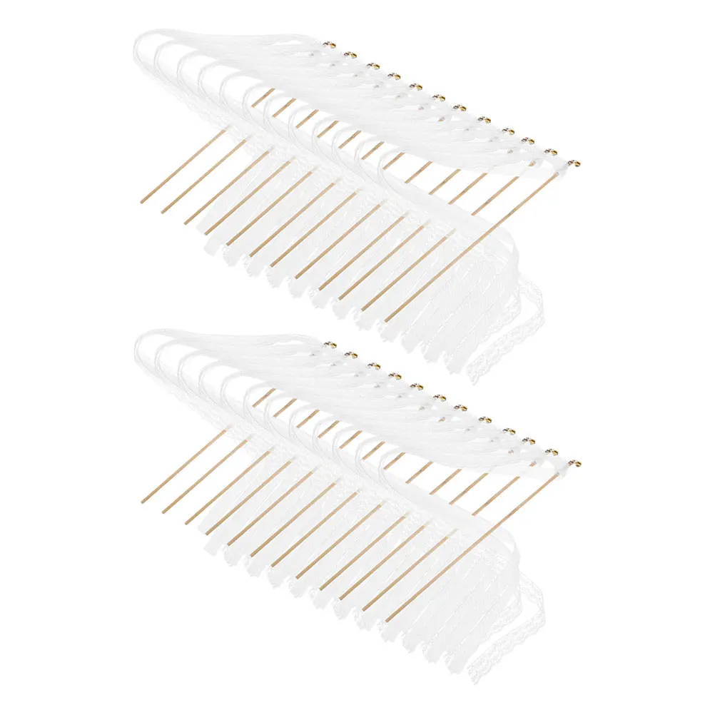 

30Pcs Ribbon Fairy Wands Lace Streamer Bells Handheld Wedding Party Birthday Decorations Lace Wedding Wands Ribbon Streamers