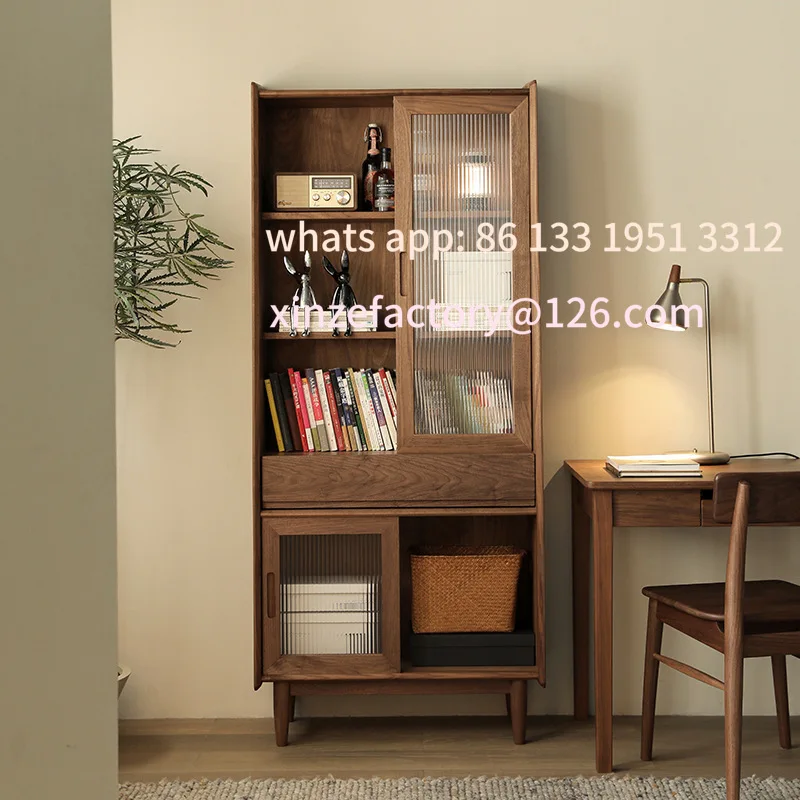 

Customizable Black Walnut Bookcase Storage Home Living Room Storage Oak Locker