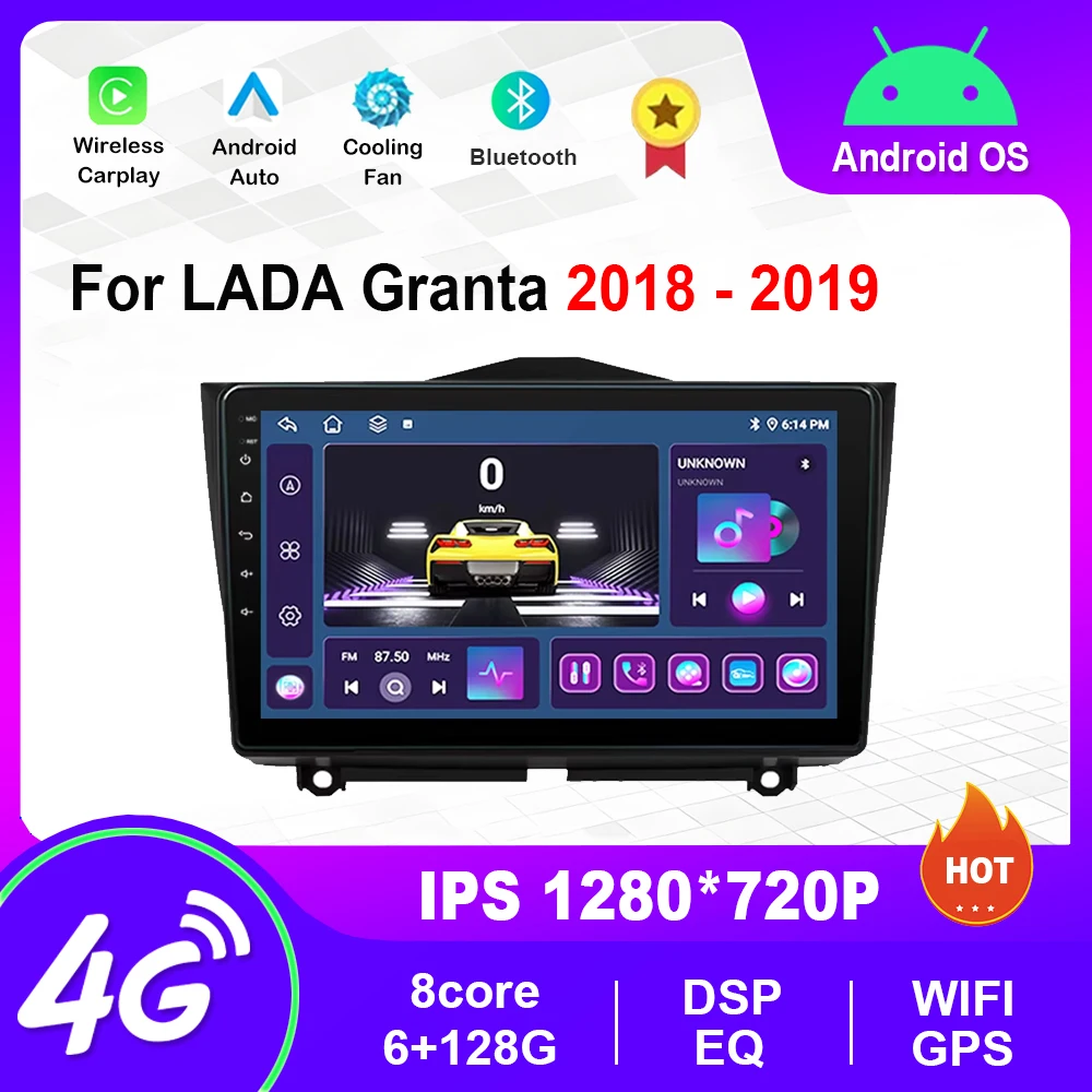 9 inch for LADA Granta 2018 - 2019 GPS Android Auto Car Video Player Carplay DSP Stereo Bluetooth 4G WiFi Cooling fan Auto Tools