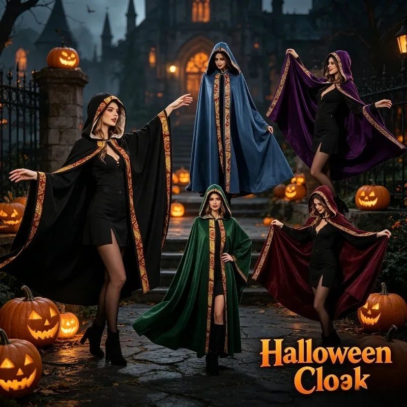 

Men’s Women’s Wizard Cloak Loose Fit Hooded Cape Halloween Stage Performance Costume for Cosplay