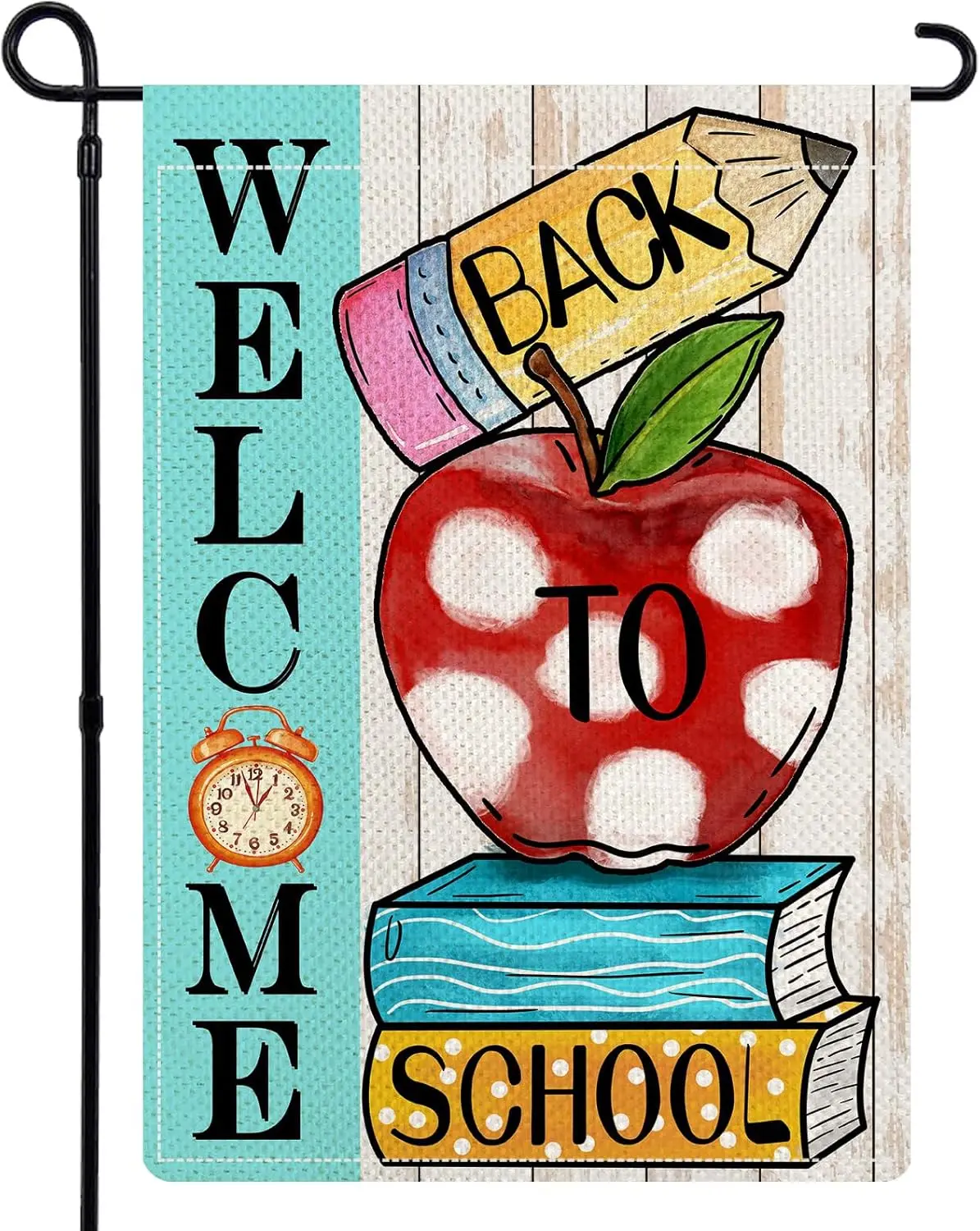 Welcome Back to School Garden Flags for Outside, Apple Pencil Book School First Day Garden Flags 12x18 Double Sided, Fall Classr