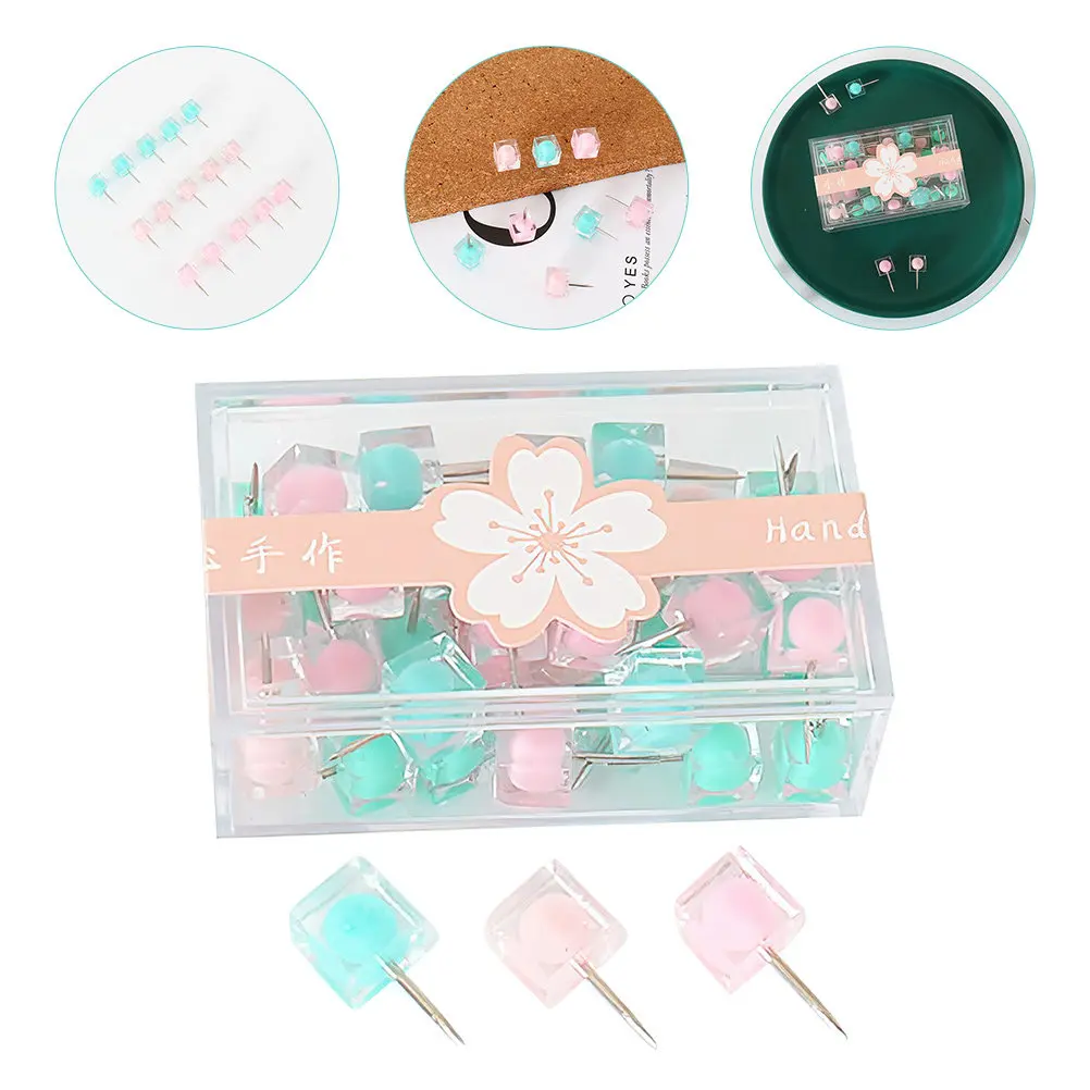 40Pcs Decorative Push Pins Candy Thumb Tacks Square Head Wall Photo Hangers Map Markers Bulletin Board Supplies Portable