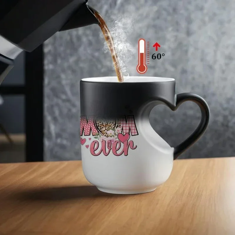 Heart Handle Magic Mug Heat Activated Color Changing Coffee Cup Best Mom Ever Heart Design Ceramic Tea Cup Mother's Day Gift