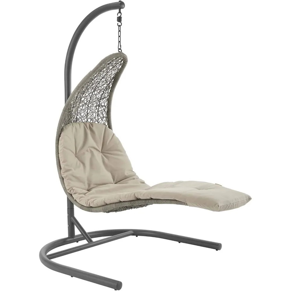 

Landscape Wicker Rattan Outdoor Patio Porch Chaise Lounge Hanging Swing Chair Set with Stand in Light Gray Beige