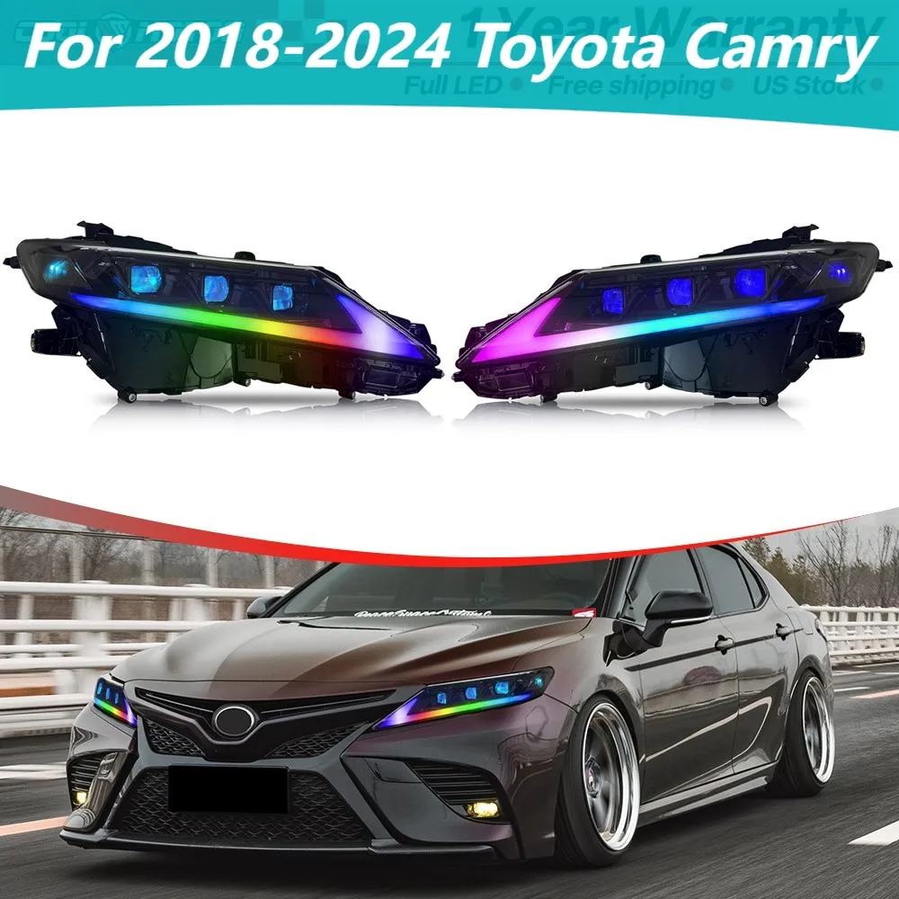 

LED DRL Sequential Headlights For 2018-2024 Toyota Camry RGB Color Pair Lamps