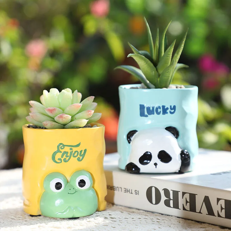 Cute Animal Shape Resin Cartoon Flower Pot Simple Adorable Succulent Plant Pot Creative Home Gardening Pot and Plant Container