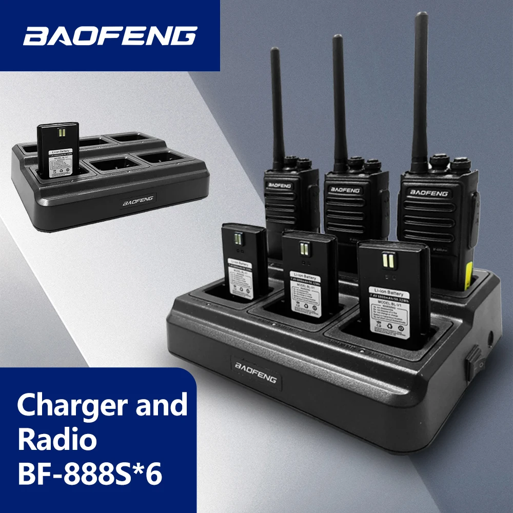 6개입 바오펑 BF-888S PLUS 무전기 투웨이 라디오 BF 888s USB 충전기 UHF PMR 446MHz 16채널 장거리 송수신기