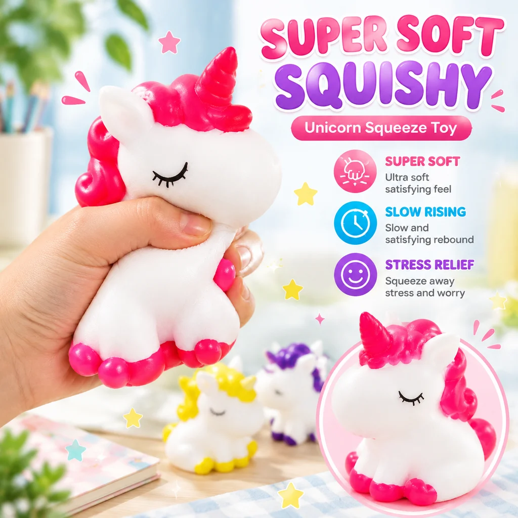 Squishy Unicorn Stress Relief Toy Slow Rebound Silicone Squeeze Squeaky Adorable Cake Decoration Push Pop Fidget Toys for Kids