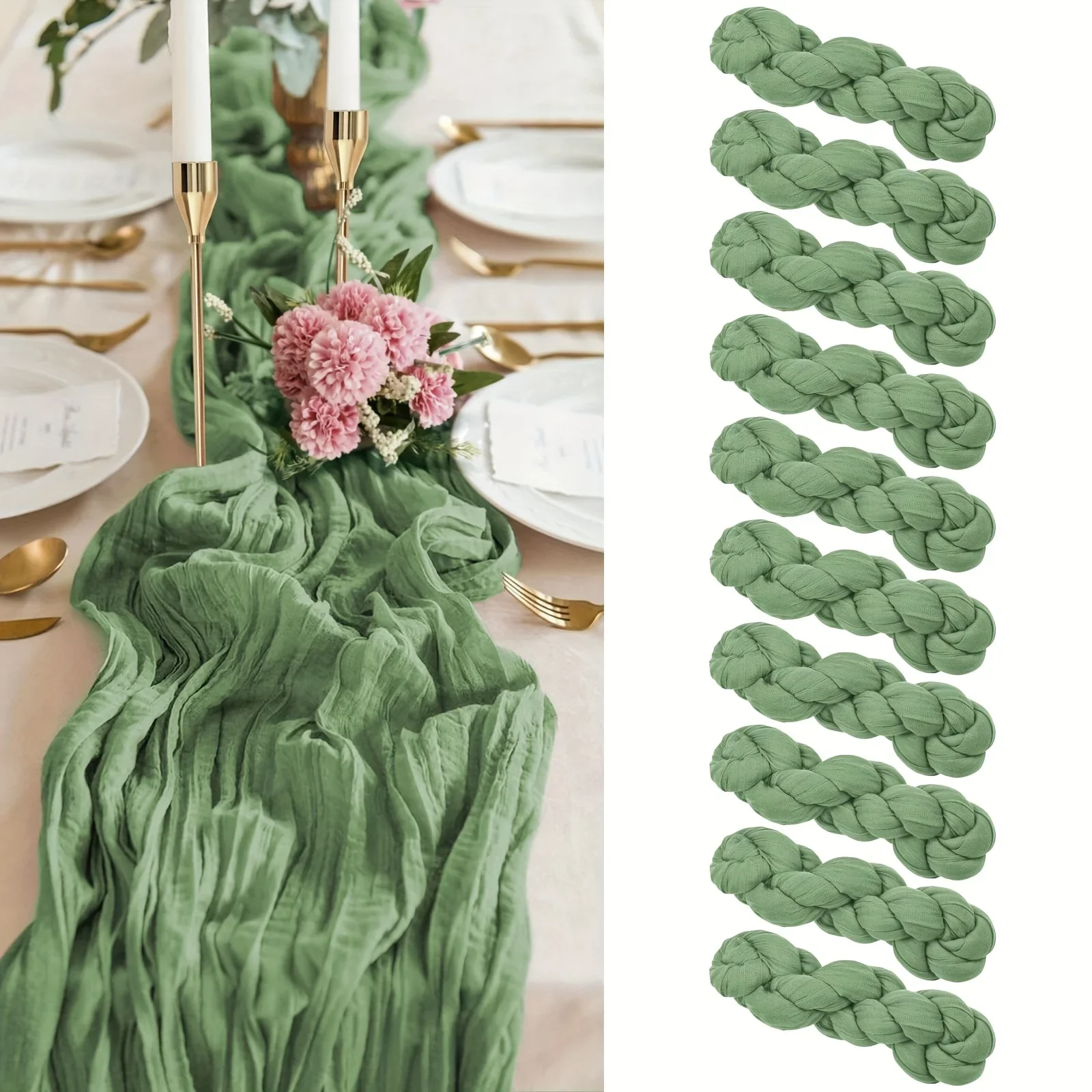 

KEEHOME 10 Pack 35*120inch(90*300cm)Table Runner, 10ft Gauze Table Runner Fabric Semi-Sheer Multiple Colors, Weddings Graduation Season Outdoor Events Entertain Guests Baptism Family Gathering Home Decoration, Courtyard Table Decoration