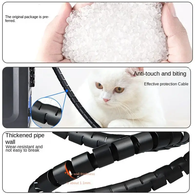 Flexible Spiral Cord Organizer Storage Line Protector Black Management Cable Reel Desktop Tidy Cable Accessories