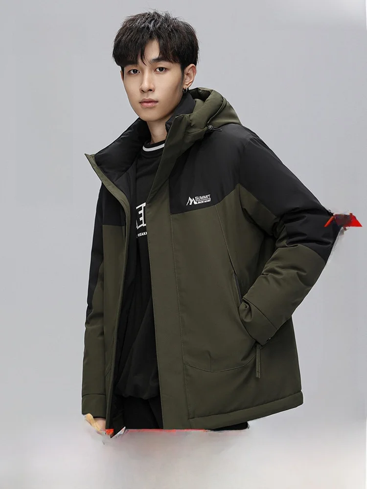 

Snowy Flight 2023 Men's ort Goose down Jaet Printed Patchwork Warm Faionable Korean Sle Urban Outerwear Polyester Fiber