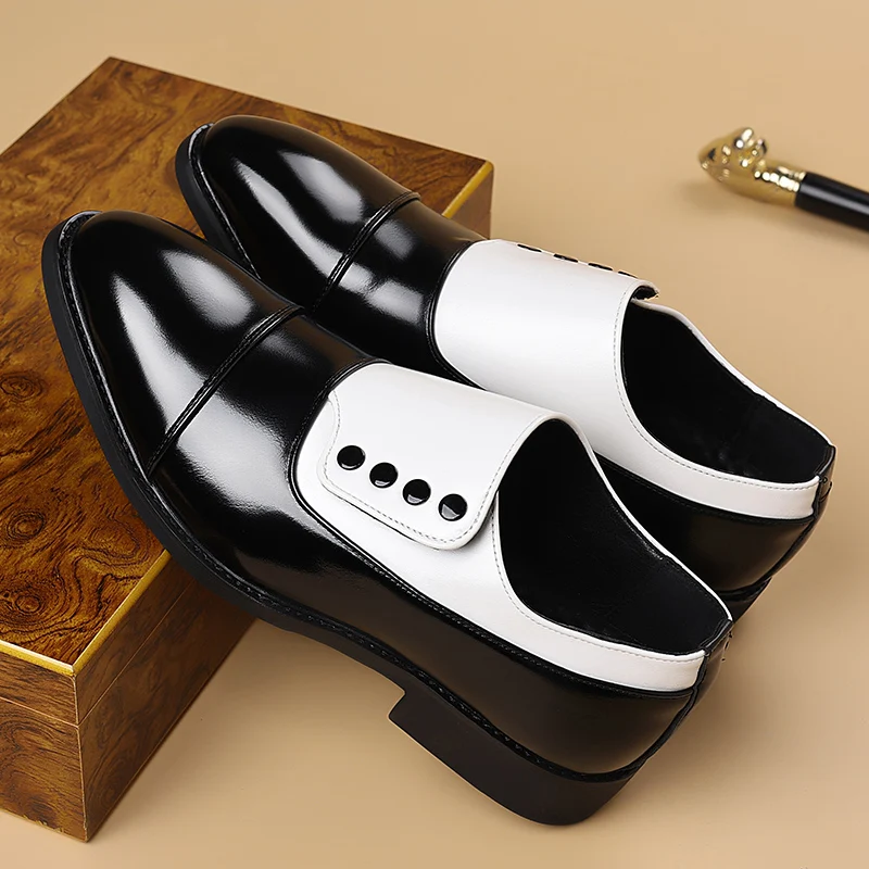 Men Color Block Leather Loafers Comfortable Slip On Shoes Luxury Texture Business Casual Shoes For Office Dating Banquet Formal