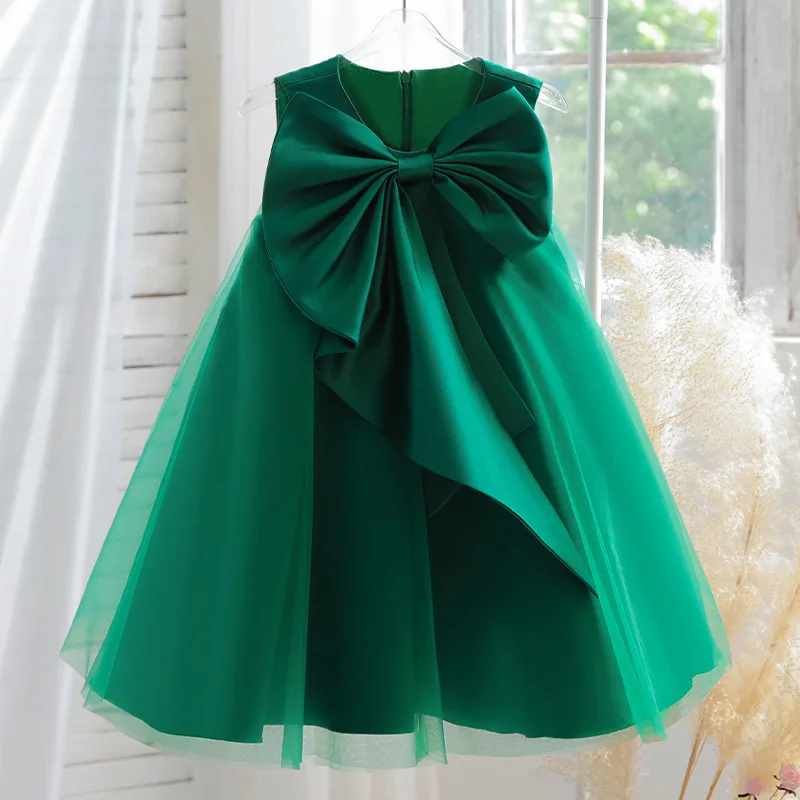 2023 New Year Child Big Bow Corduroy A-line Dress Wedding Party Princess Kids Dresses For Girls  Christmas Clothing 2 to 8 Year