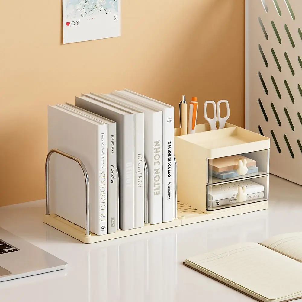 

Cute Six Grids Bookend Book Holder with Storage Box Save Space Desk Stand Bookshelf Practical Durable Books Storage Rack Gifts