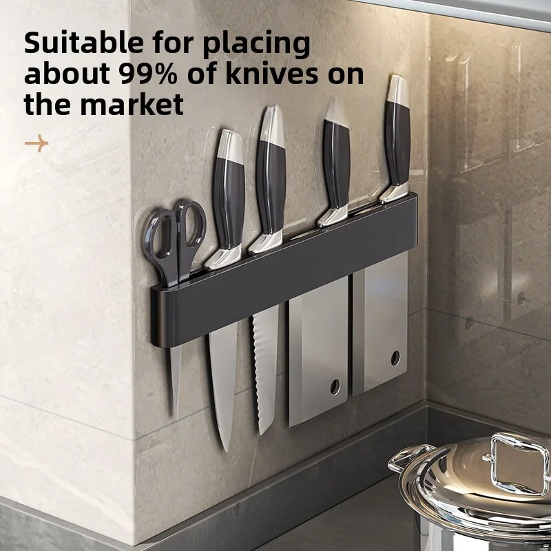 For Home Use 304 Steel Knife Insertion Rack Wall-Mounted Kitchen Knife Holder No Punching Stainless Steel Storage Rack