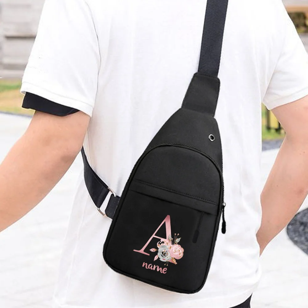 Personalized Custom Pink Letter Men's Chest Bag Multifunctional Casual Crossbody Bag Men's Fashion Trend Shoulder Bag